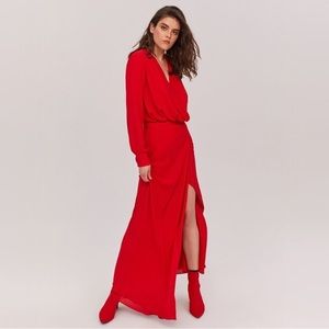 Fame & Partners Maquino Red Long Sleeve Wrap Maxi Dress